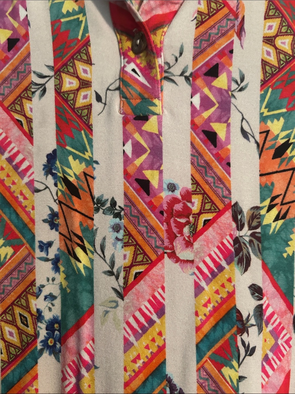 Johnny Was Multicolor Aztec Stripe Floral Blouse